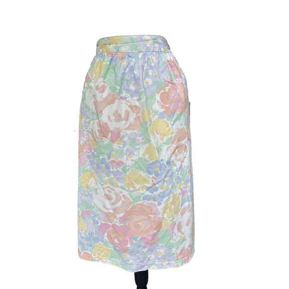 Vintage 80s JCPenney Pastel Floral Cotton Skirt Pockets Midi Size Large USA - Picture 1 of 7